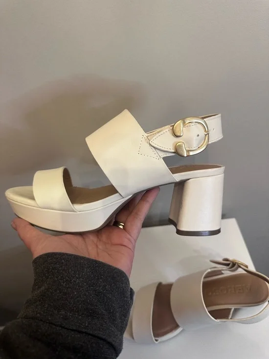 AEROSOLES Cream Block Heel Sandals - Picture 3 of 7